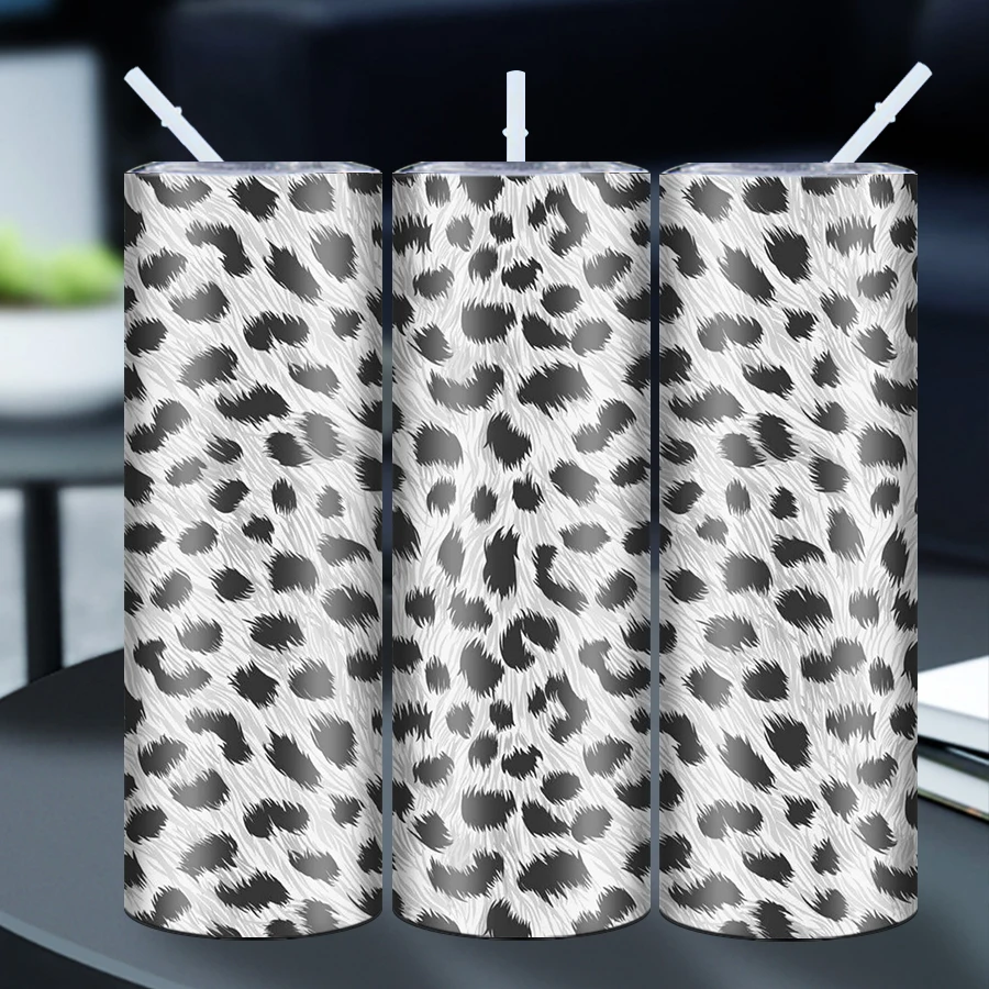 1pc 20oz Sublimation Stainless Steel Water Tumblers With Lid And Straw 3d Leopard Print Series Pattern Insulated Straight Cups