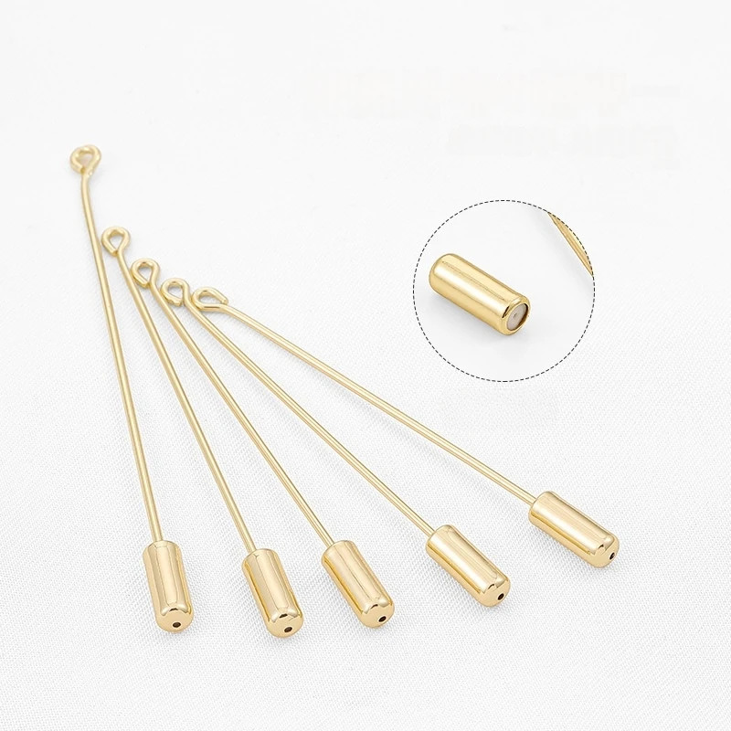 20 Stück 50/70mm Metall Lange Broschenstifte Sicherheitsstopper Nadel Schlaufenöse Reversbrosche mit Kappe für DIY-Bastelzubehör – Detail 6