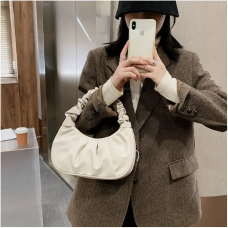 Fashion Pleated Handlebags for Women PU Cloud Bags Leisure Armpit Bag Shopping Shoulder Bags Dumpling Handbag Female Hand Bags