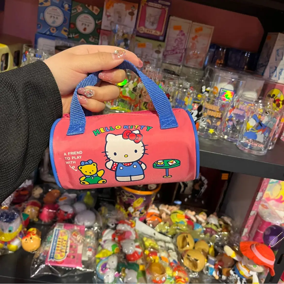 Cartoon Sanrio Hello Kitty Printed Handheld Makeup Bag Candy Color Handheld Bag Cosmetic Storage Fashionable Small Bag Girl Gift