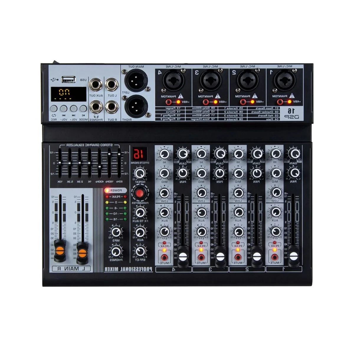 B-M 4 Channel Audio Mixer Digital Mixer Sound Card Microphone Live Broadcast Computer Recording DJ Audio Equipment EU Plug