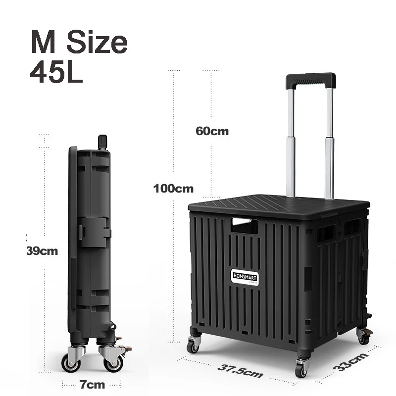 Rolling Crate With Wheels Foldable Rolling Pull Crate Heavy Duty Storage Cart Outdoor Folding Portable Shopping Carts Hand Cart