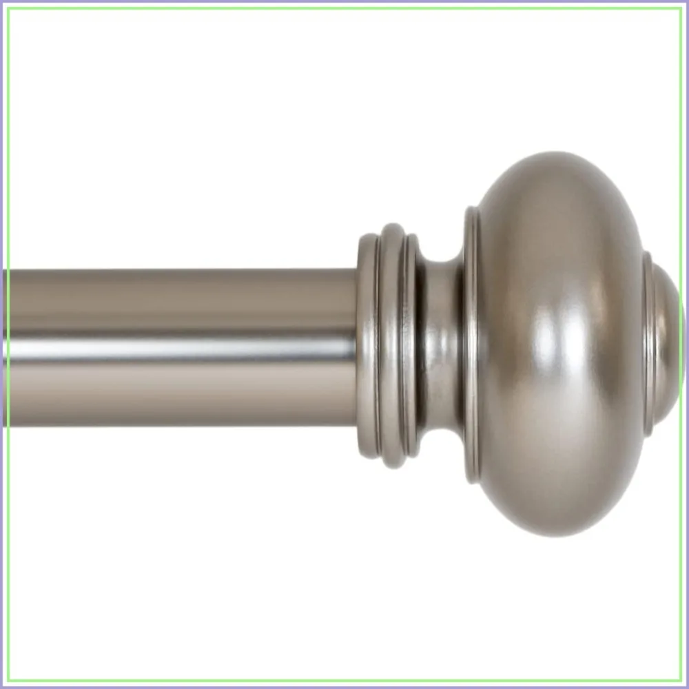 1 Inch Curtain Rod, Knob Design, 120-240 Inch, Satin Nickel