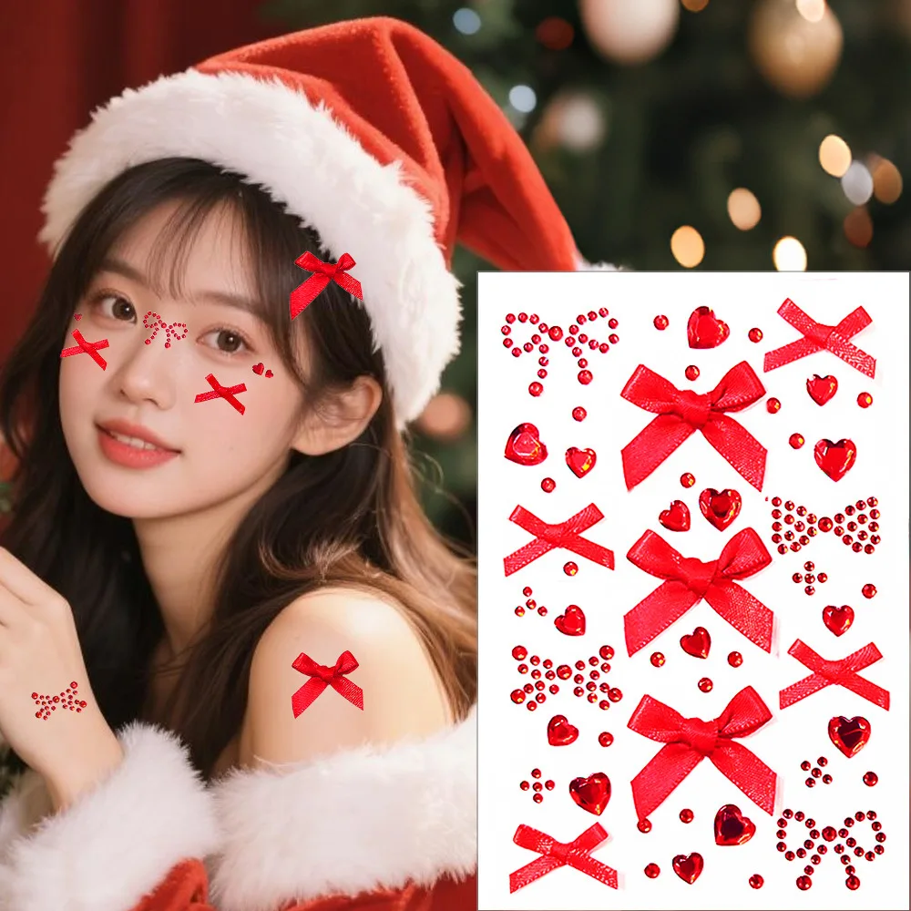 1Pcs Facial Stickers, Christmas Makeup Stickers, Snowflake Rhinestone Stickers, Diamond Decorations on the Face Performance