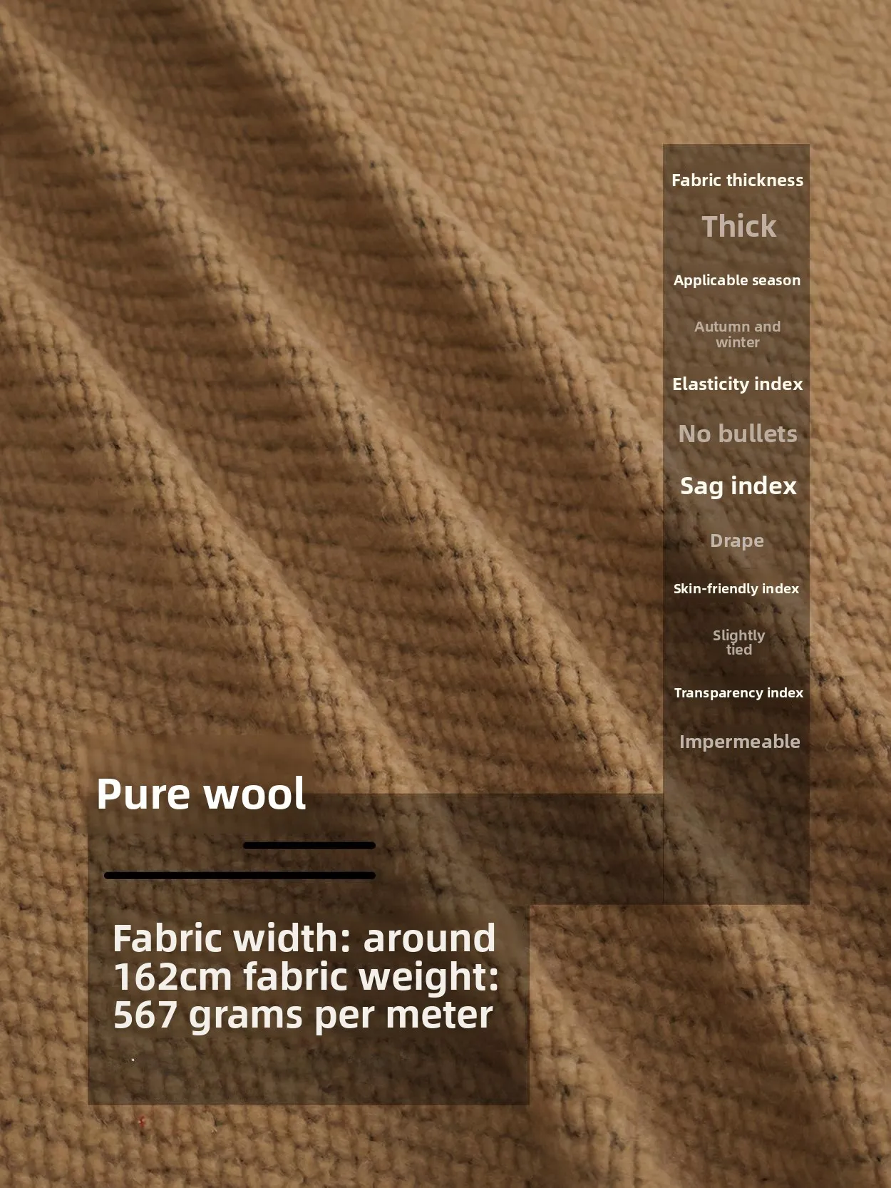 

Pure Wool Chunky Knit Tweed Fabric in Soft Camel Color Clothing Material with Particle Sensation for Winter Coats