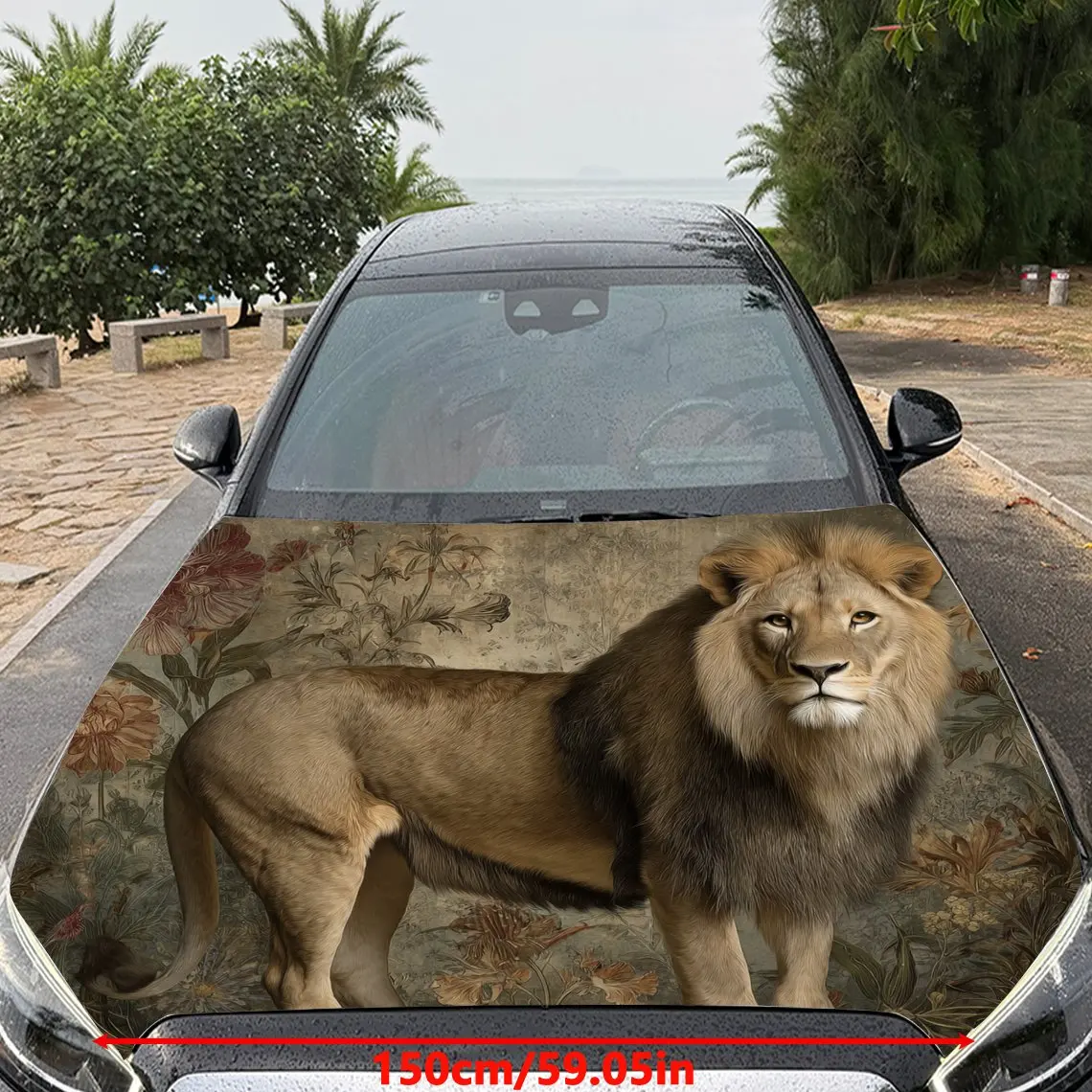 Car Decals A Lion With A Stately And Dynamic Aura In A Themed Backdrop Car Hood Sticker, Waterproof Self - Adhesive Vinyl Graphi