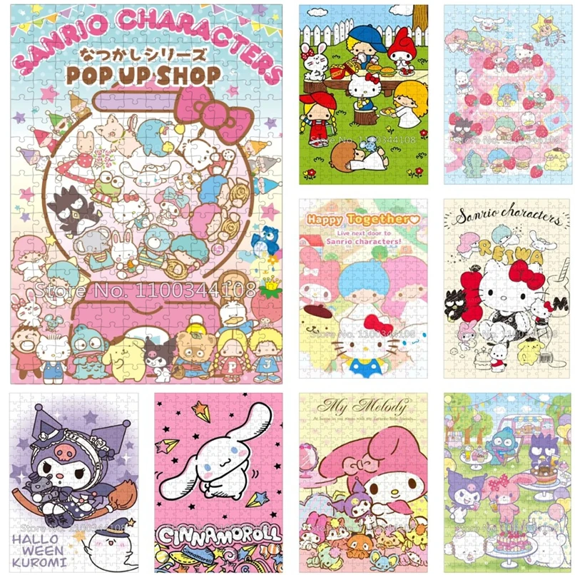 Sanrio Characters Jigsaw Puzzle Cinnamoroll Kuromi Hello Kitty 300/500/1000 PCS Cartoon Wooden Puzzles Children's Handmade Toys