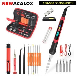 NEWACALOX 60W LCD Soldering Iron Kit °C/℉ Adjustable Temperature Mini Welding Gun for PCB IC Mobile Phone Soldering Repair Tool