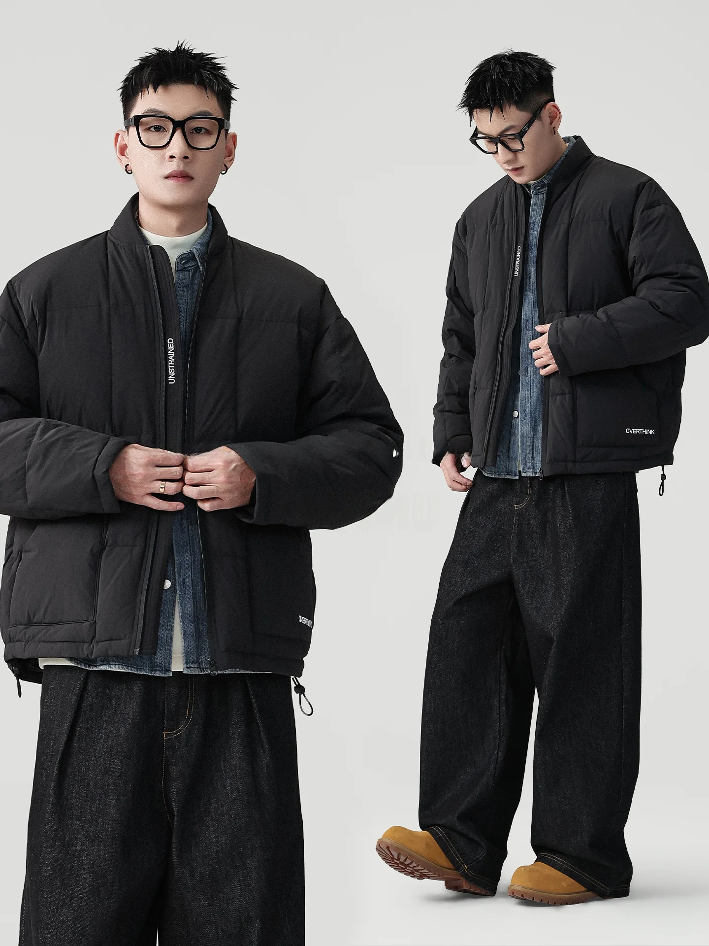 

Loose Fit Men's Du down Jaet 90% White Du Feather Workwear Stitched Design Winter Outerwear Casual Sle Zipper Closure