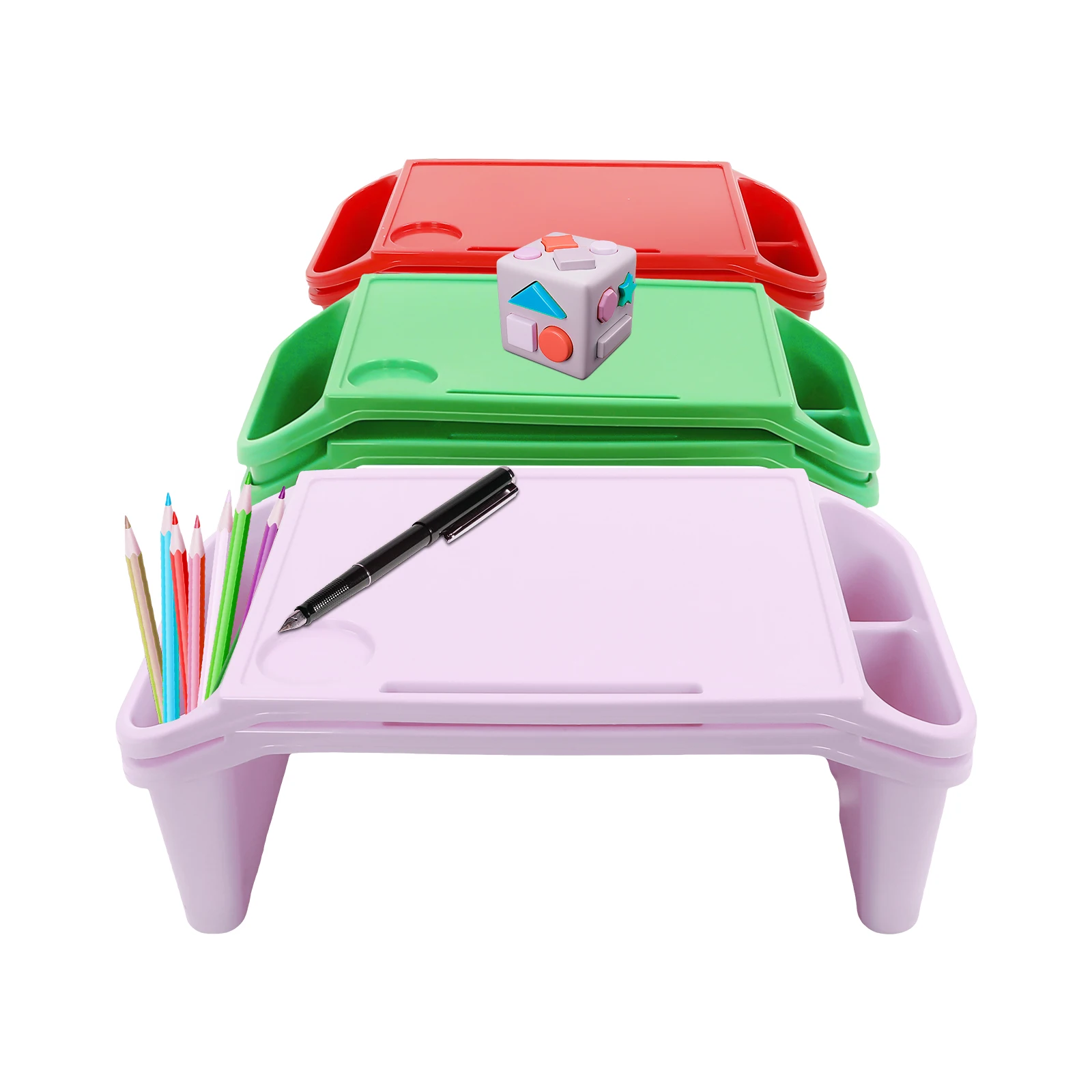 

Kids Lap Desk Tray, 6PCS Portable Lap Desk 20"x10" x 7" Laptop Trays w/ Side Pockets for Kids 2×Red+2×Green+2×Purple