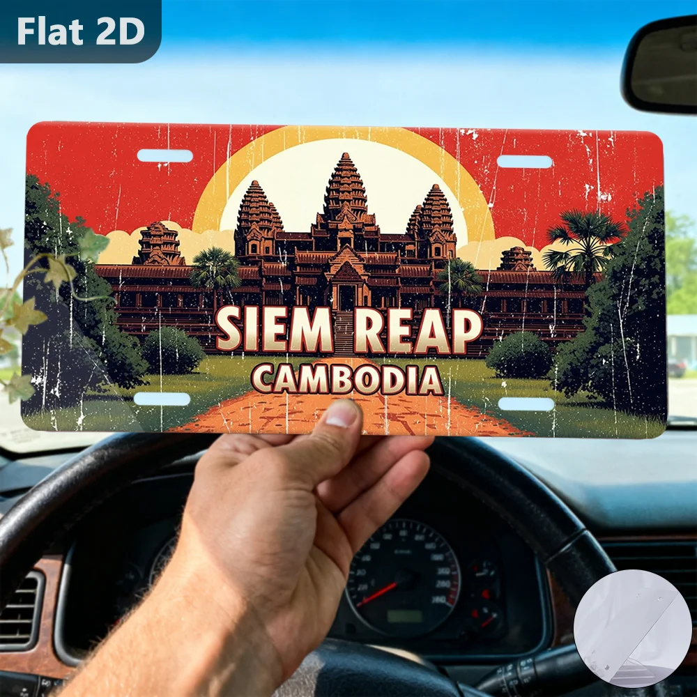 2D Flat, 1pc, Sign, Decorative Plaque & Statues (30.48Cm X 14.99Cm), Siem Reap Cambodia Sign, Metal Plaque Wall Decor, for Decor