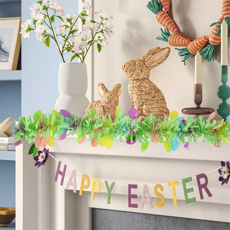 2M Easter Garland Colorful Tinsel Stripe Hanging Ornament DIY Wreath Crafts Spring Easter Home Decoration Kids Gift Rabbit Decor