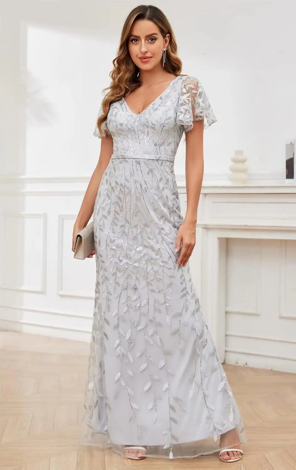 Vestidos de madre de novia de encaje con lentejuelas para mujer, vestidos de noche formales elegantes de sirena con mangas