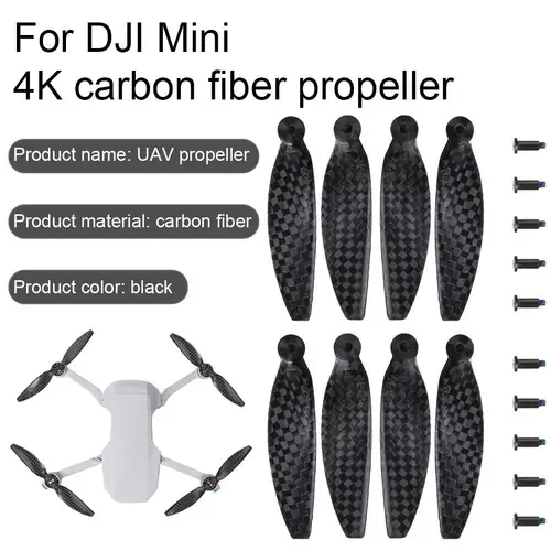 Imagen 2 del producto Hélices de fibra de carbono para DJI Mini 4K, accesorios ligeros de bajo ruido para Dron, J1G0, 4726F
