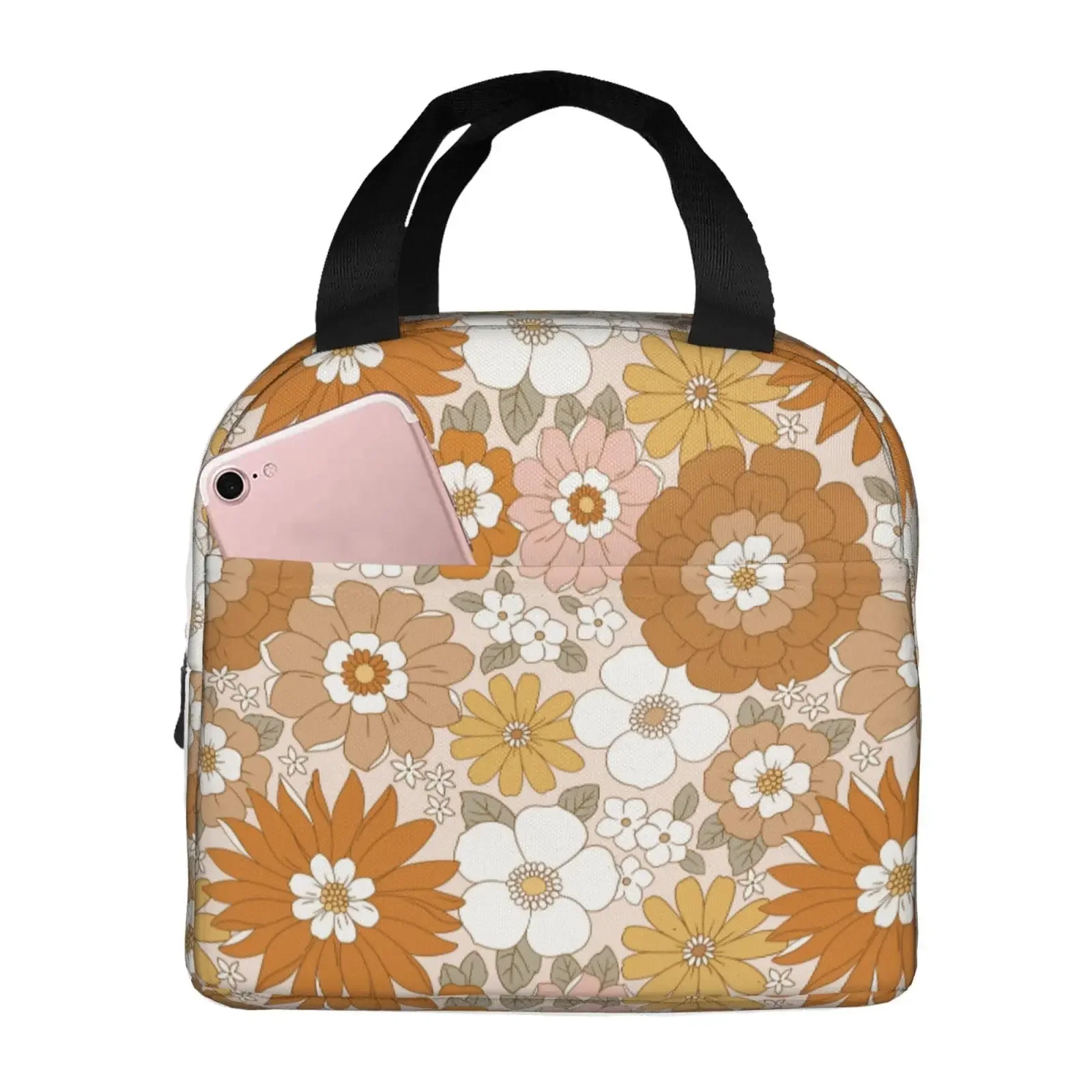 

Retro Flowers Bag For Teen Girls Women, Oxford Cloth Reusable Tote Box Bag For Work School