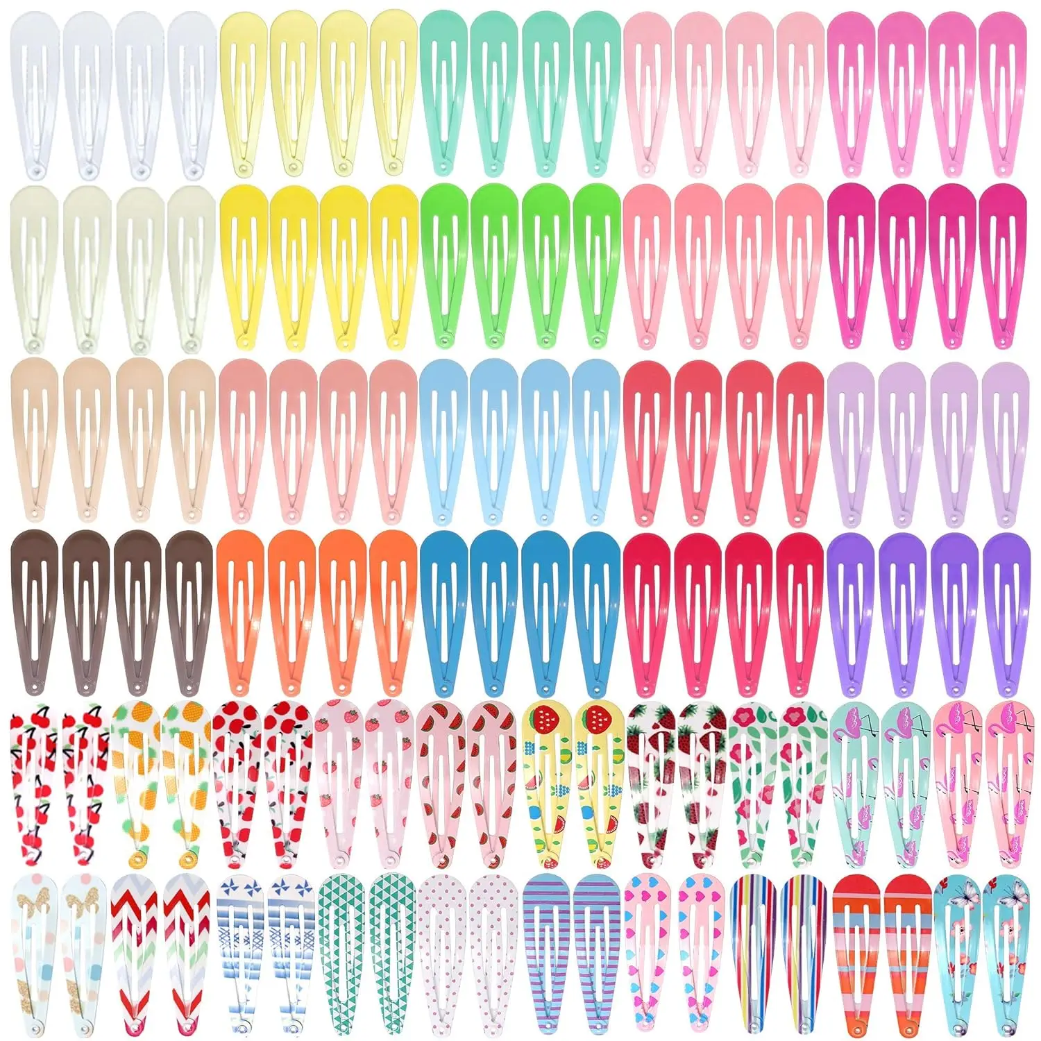 

120 Pcs 2 Inch Colorful Snap Hair Clips for Kids Teens Women, Assorted Patterns Non-Slip Metal