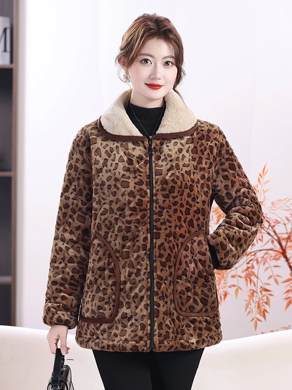 

Утепленная зимняя куртка на флисовой подкладке с леопардовым принтом, на молнии, хлопковое пальто, теплое, модное, с длинными рукавами, с воротником, верхняя одежда для...