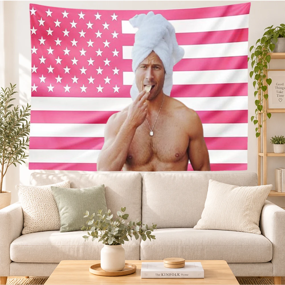 Glen Powell Tapestry Wall Hanging Pink American Flag Shirtless Heartthrob Banner Bedroom Dorm College Living Room Home Decor Gif