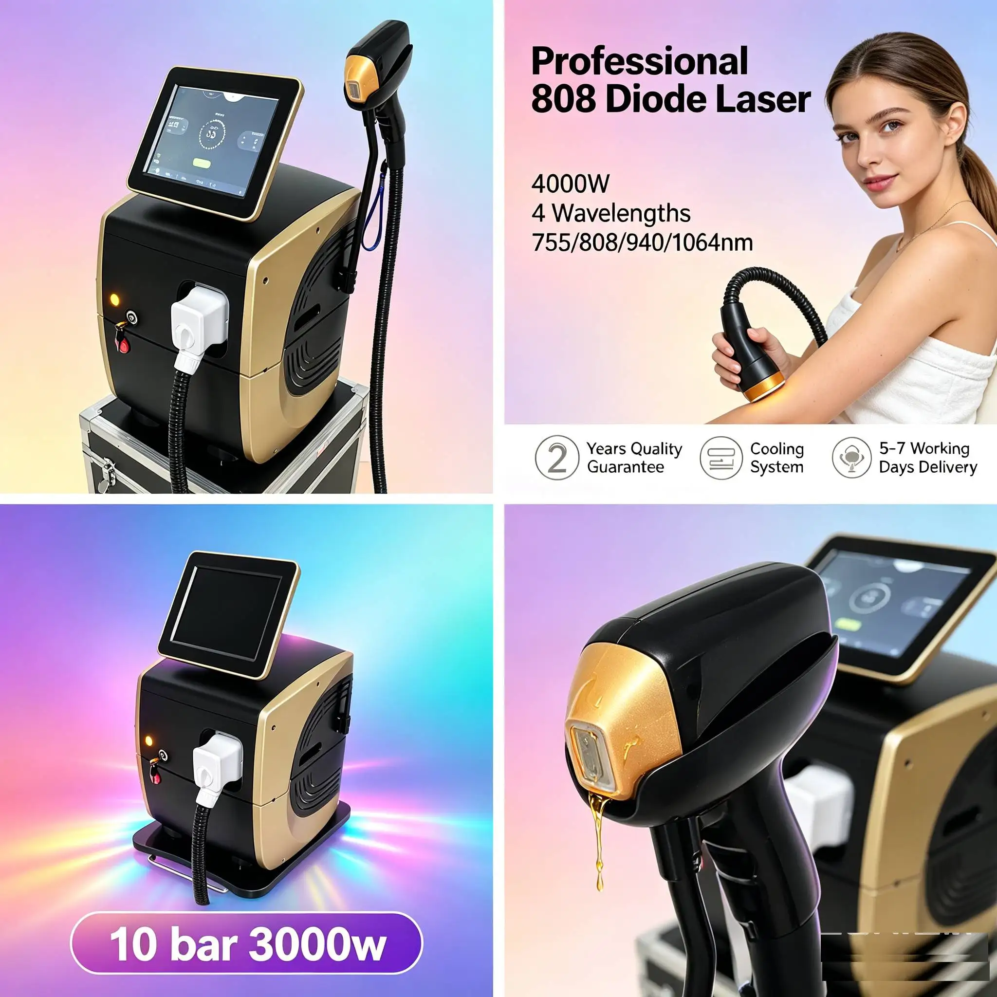 808nm Diode Laser Hair Removal Machine Soprano Titanium Tech 4000W Ice Cooling 4 Wavelengths 755/808/940/1064nm Permanent Painless Hair Reduction All Skin Tones Salon-Grade Beauty Equipment Safe Effective for All Body Areas Spa Use view 4
