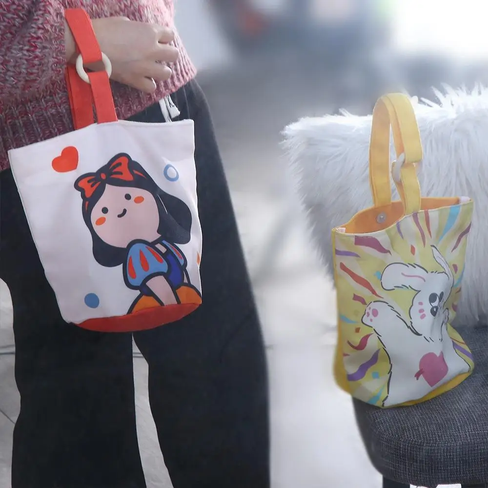 Girl Canvas Bucket Bag Fashion Large Capacity Cartoon Cartoon Mummy Bag Korean Style Lunch Bag Canvas Shoulder Bag Girls