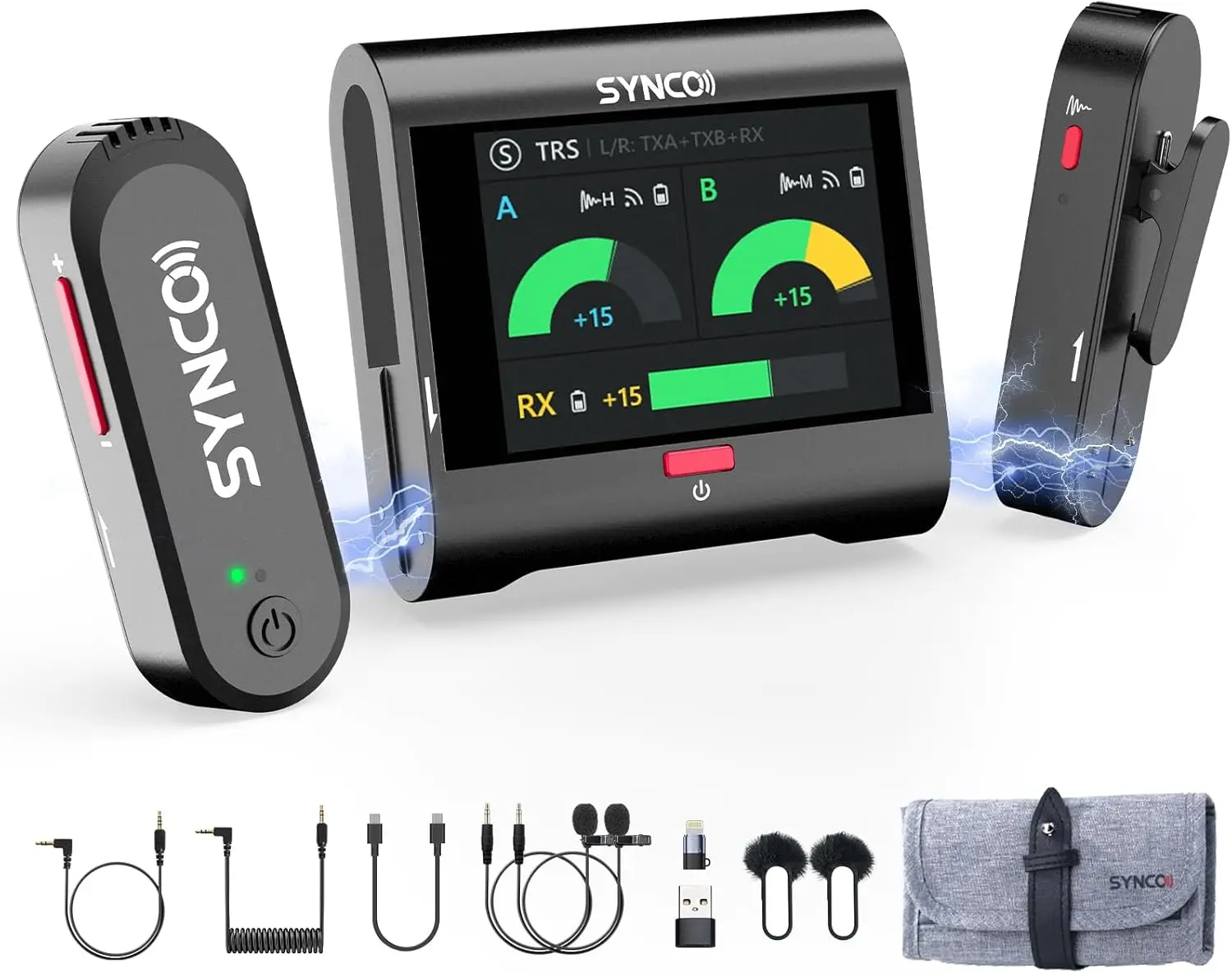 Wireless Microphone with Touch Screen, Dual Lavalier Mic for DSLR Smartphone Laptop, 820FT Range, 10H Battery, Noise Reduction