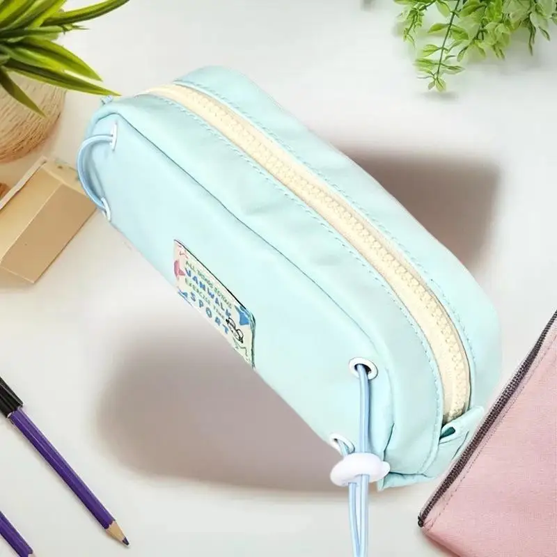 Large Capacity Blue Pencil Bag with Drawstring, Zipper, Perfect Student School Supplies Storage Accessory, Thoughtful Gift