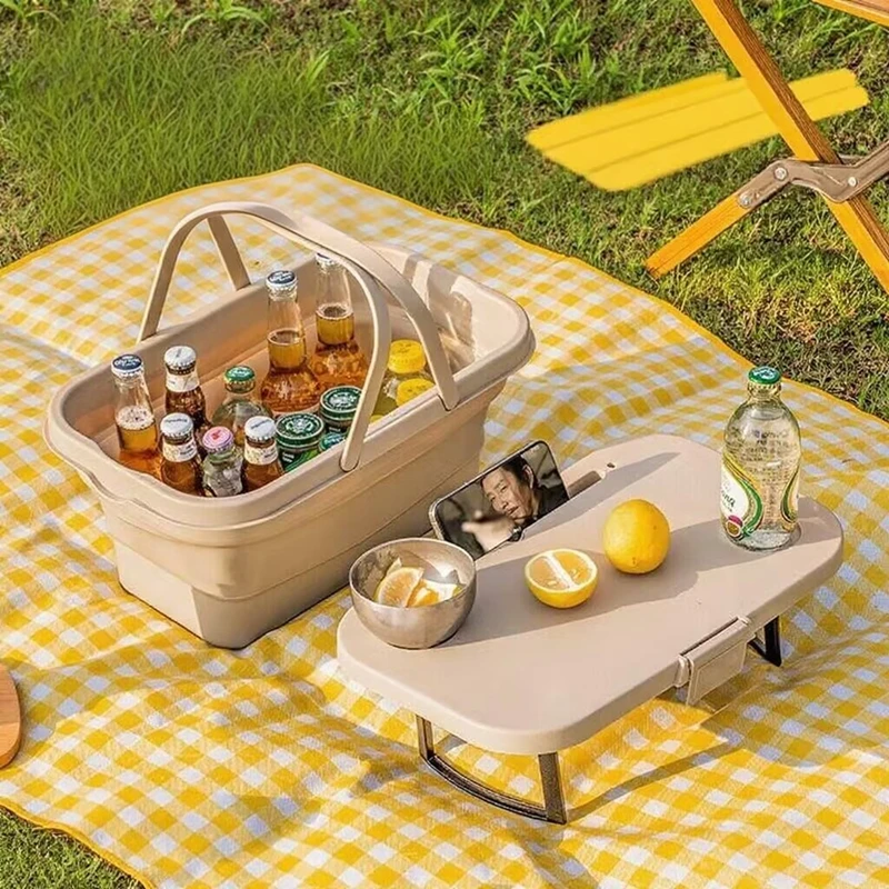 سلة نزهة خارجية للتخييم متعددة الوظائف تحمل يدويًا مع غطاء سلة تخزين متعددة الوظائف صندوق تخزين نزهة قابل للطي