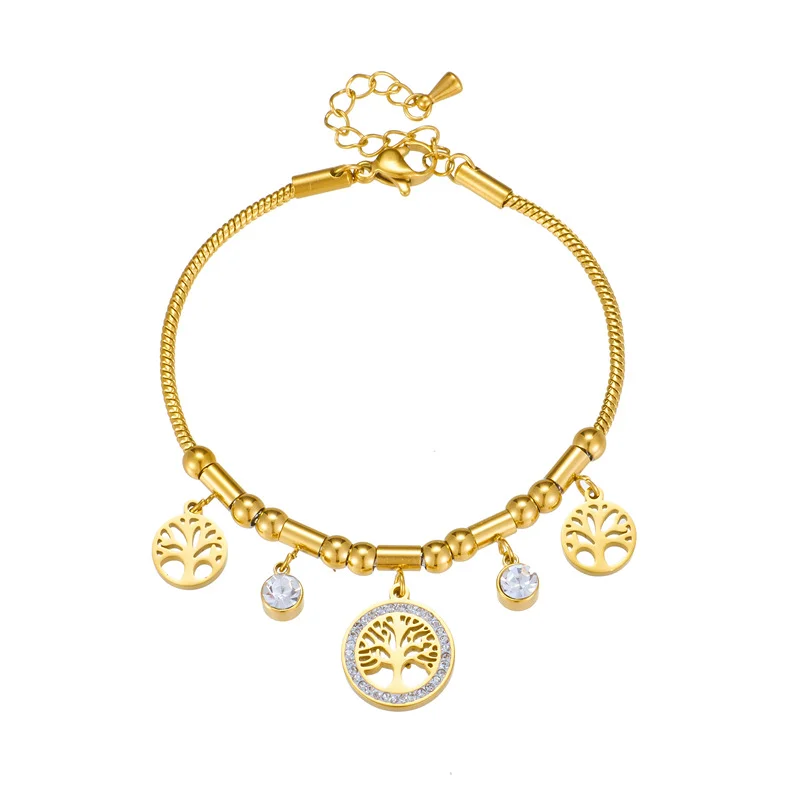316L Stainless Steel Elegant Gold Color Tree - of - Life Charms Bracelet With Shiny Zircon Stone For Women's Daily Wear image 3