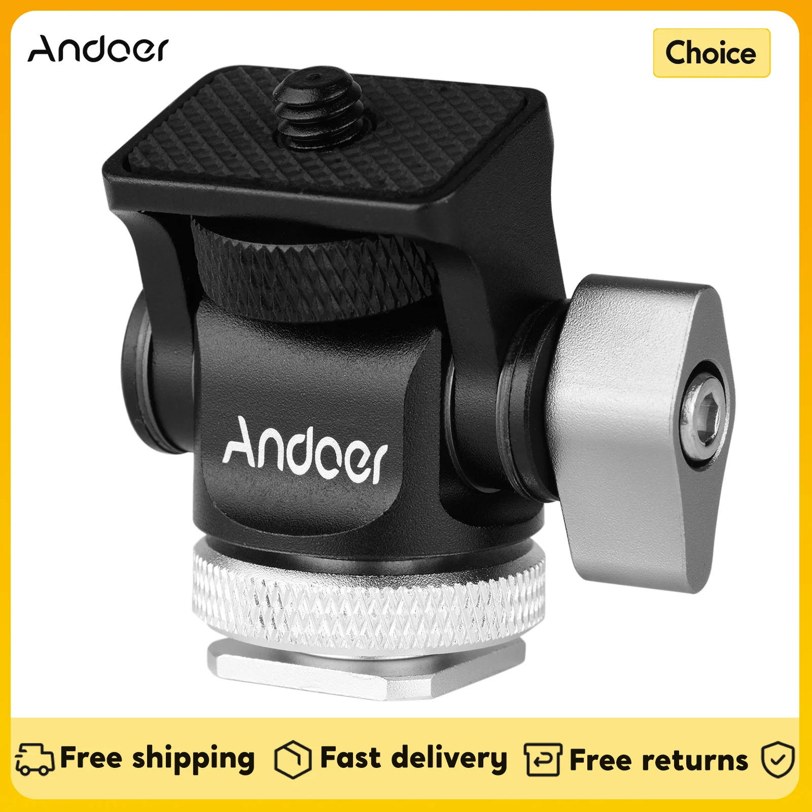 Andoer Mini Monitor Mount Tripod Head Cold Shoe Adapter 1/4in Screw for Camera Monitor Flash Microphone LED Fill Light Mounting