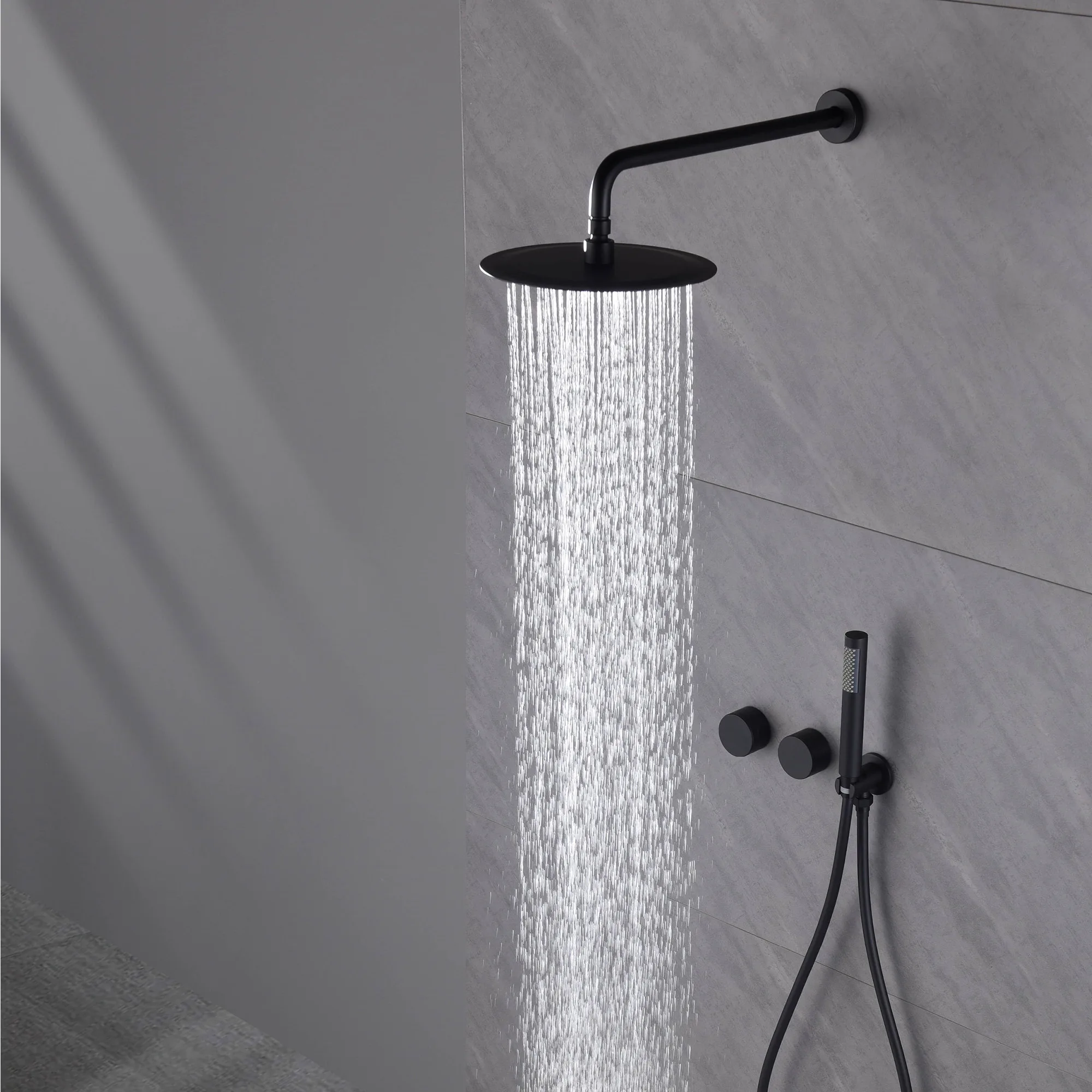 Système de douche de salle de bain en laiton gris, pistolet de luxe, conception cachée, double poignée, froid et chaud, double commande, ensemble de