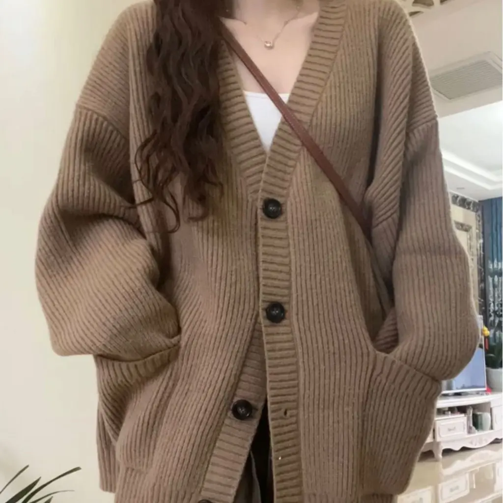 

Women's College Style Knitted Cardigan Autumn Trendy Single-Breasted Loose Sweater Jacket Retro Lazy Small Design