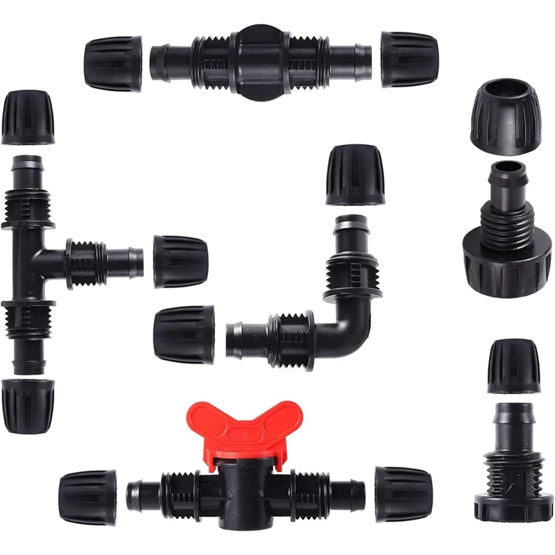 

Hot 16Mm PE Irrigation Pipe Fittings Kit 16-Piece Set For 4Mm Soft Hose Tee Valve Reducing Tee 6-Way End Cap Elbow Connector