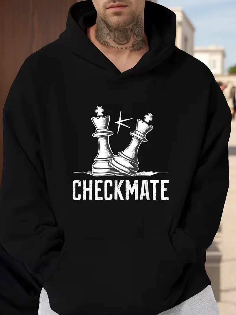 

Men's loose-fitting hooded sweatshirt, black street style pullover, American casual hooded shirt, suitable for Christmas gifts