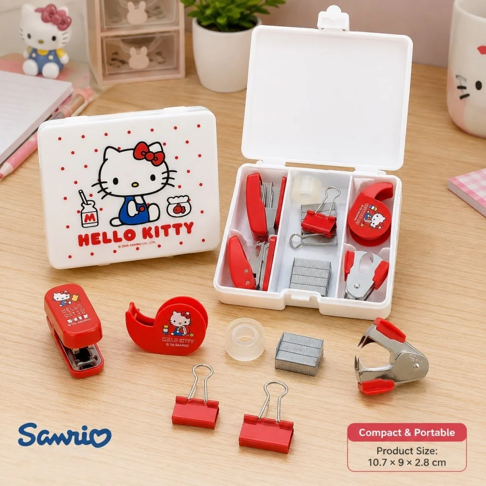 Genuine Sanrio Hello Kitty Stationery Tool Kit Portable Stapler Tape Clips Staples Desk Office Study Gift Set Toys for Teens view 6