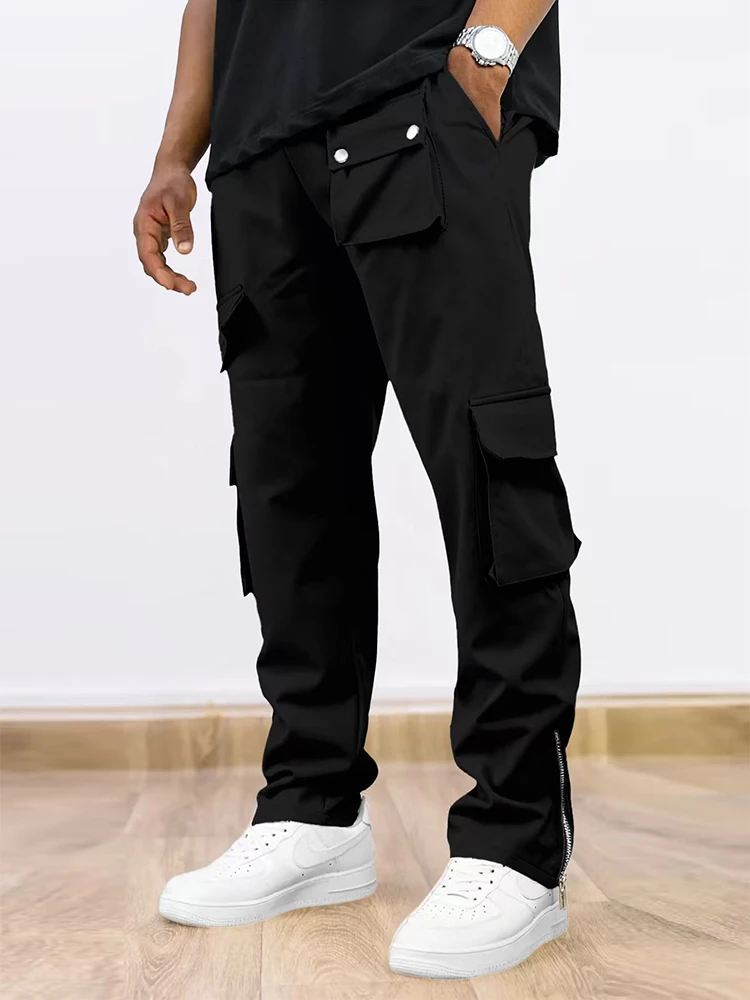 المألوف الجانب سستة تصميم البضائع السراويل الرجال ربيع الخريف عادية بلون فضفاض السراويل الشارع الشهير رجالي بنطلون مستقيم #4
