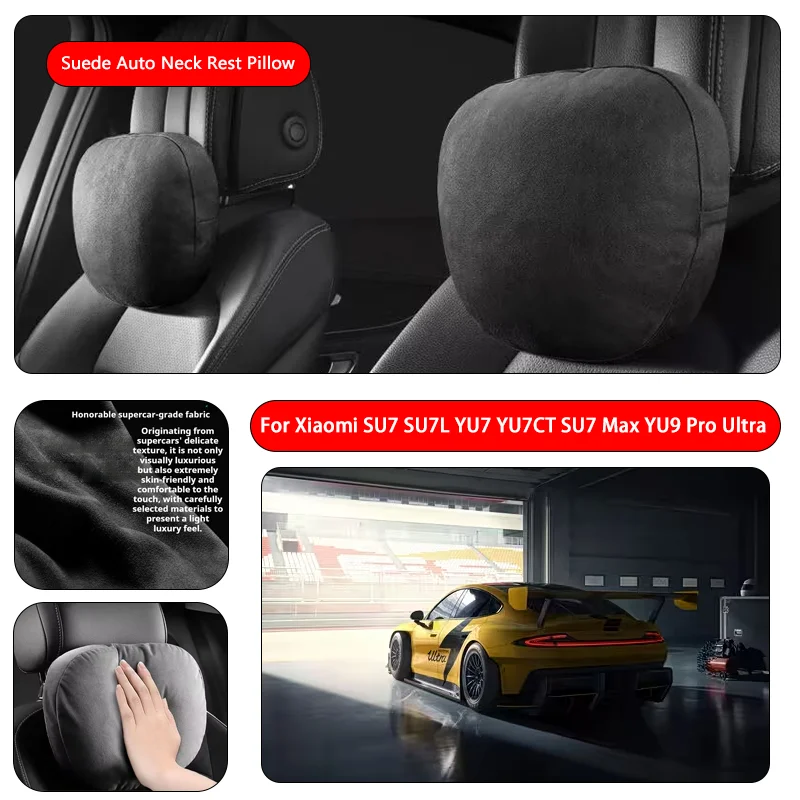 For Xiaomi Premium Faux Suede Neck Pillow car seat pillow car neck pillow Suede Fabric Car Headrest interior