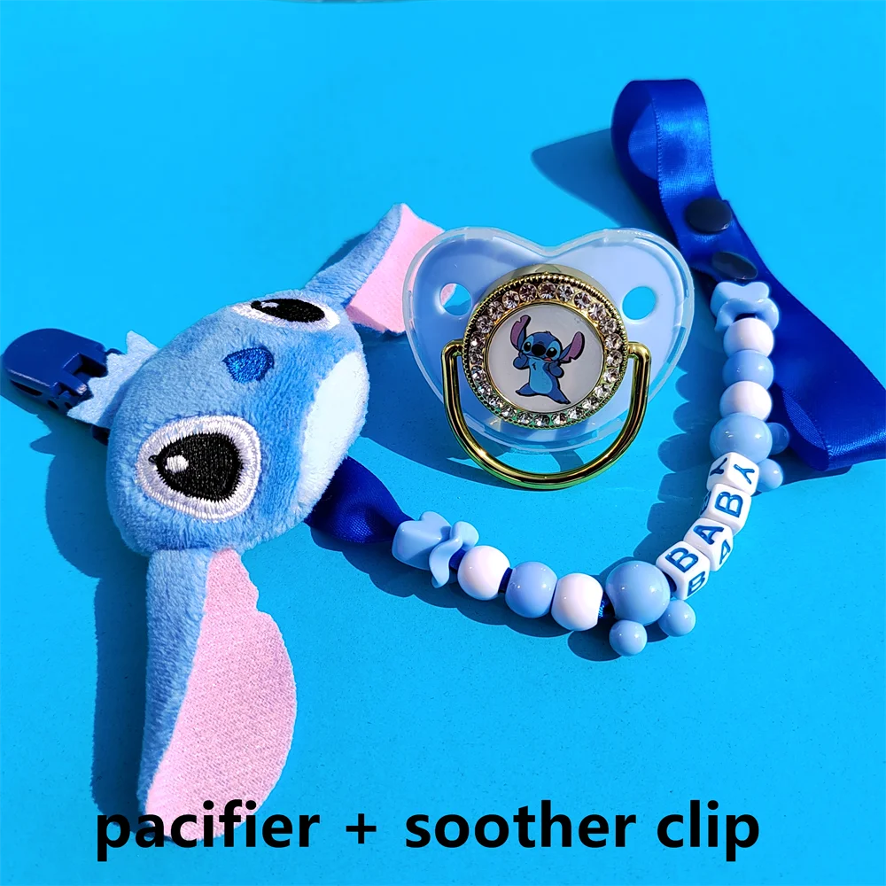 [2Pcs] Disney Plush Pink Stitch Doll Kawaii Toy New Soothe Pacifiers for Babies Personalized Bead Pacifier Clip Gifts Hot Sale