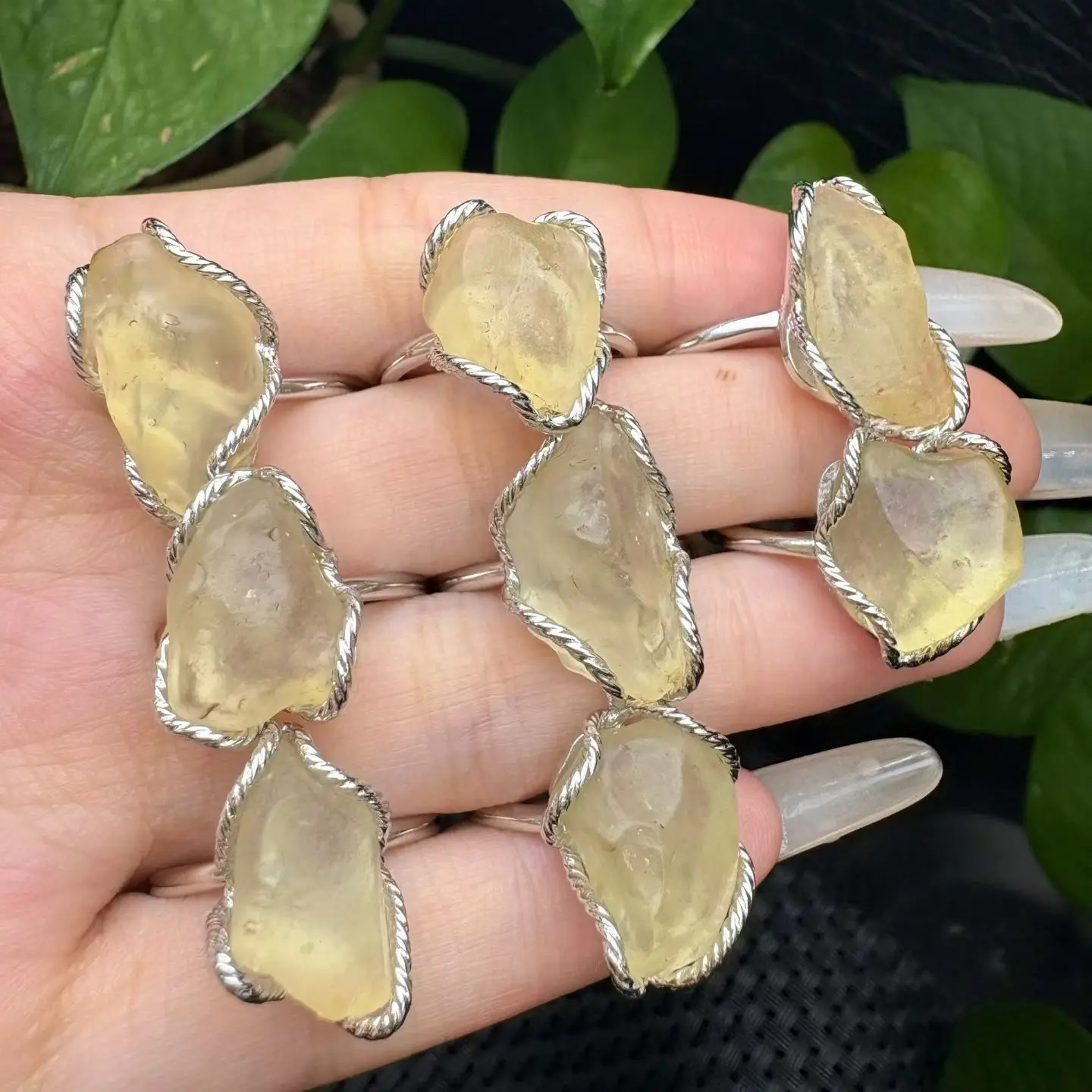 1Pc Natural Raw Rough Libyan Gold Tektite Meteorite Ring Irregular Shape 925 Sterling Silver Reiki Healing Stone Gift For Women