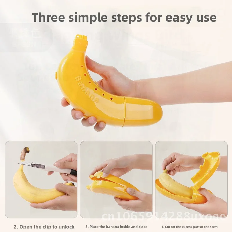 Portable Banana Storage Box Fresh-Keeping Anti-Squeeze Fruit Protection Container for School And Travel Light Yellow Plastic