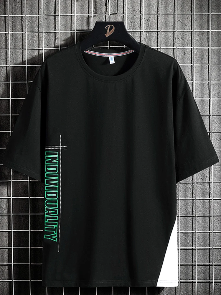 Plus Size Summer Oversized T Shirt Men Streetwear Hip Hop Harajuku T-shirts Male Patchwork Letter Print Tops Tees 6XL 7XL 8XL