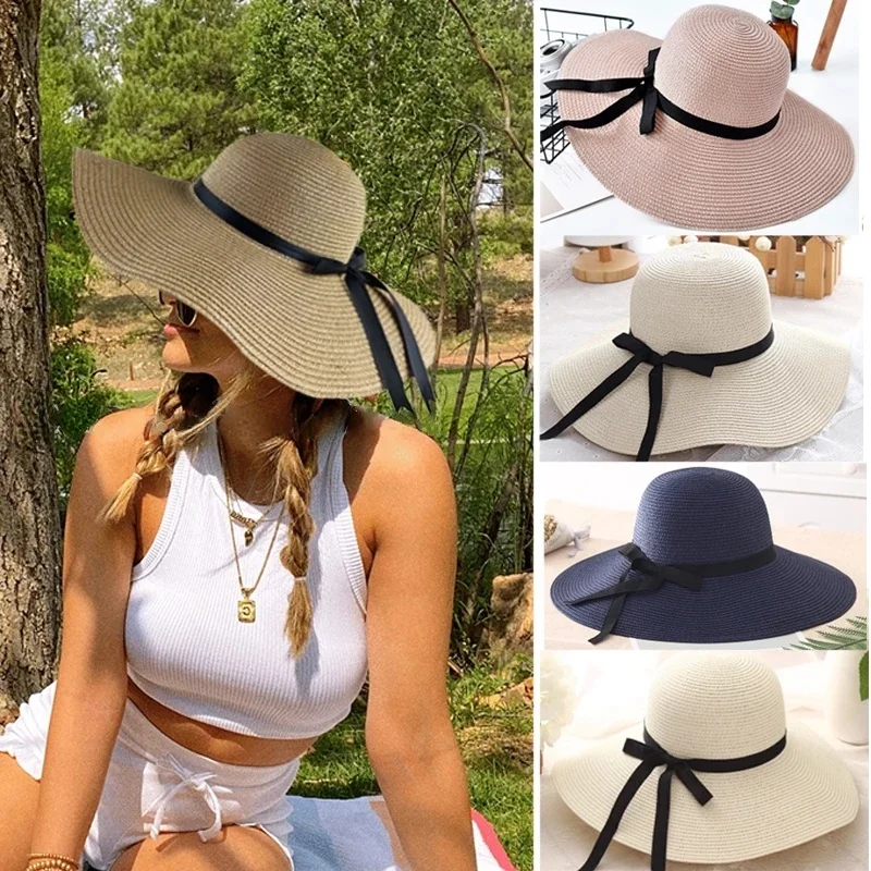 

Women Summer Beach Travel Straw Hat Korean Seaside Big Hat Brim Sunblock Sunshade Holiday Foldable Fashion Big Cool Hat