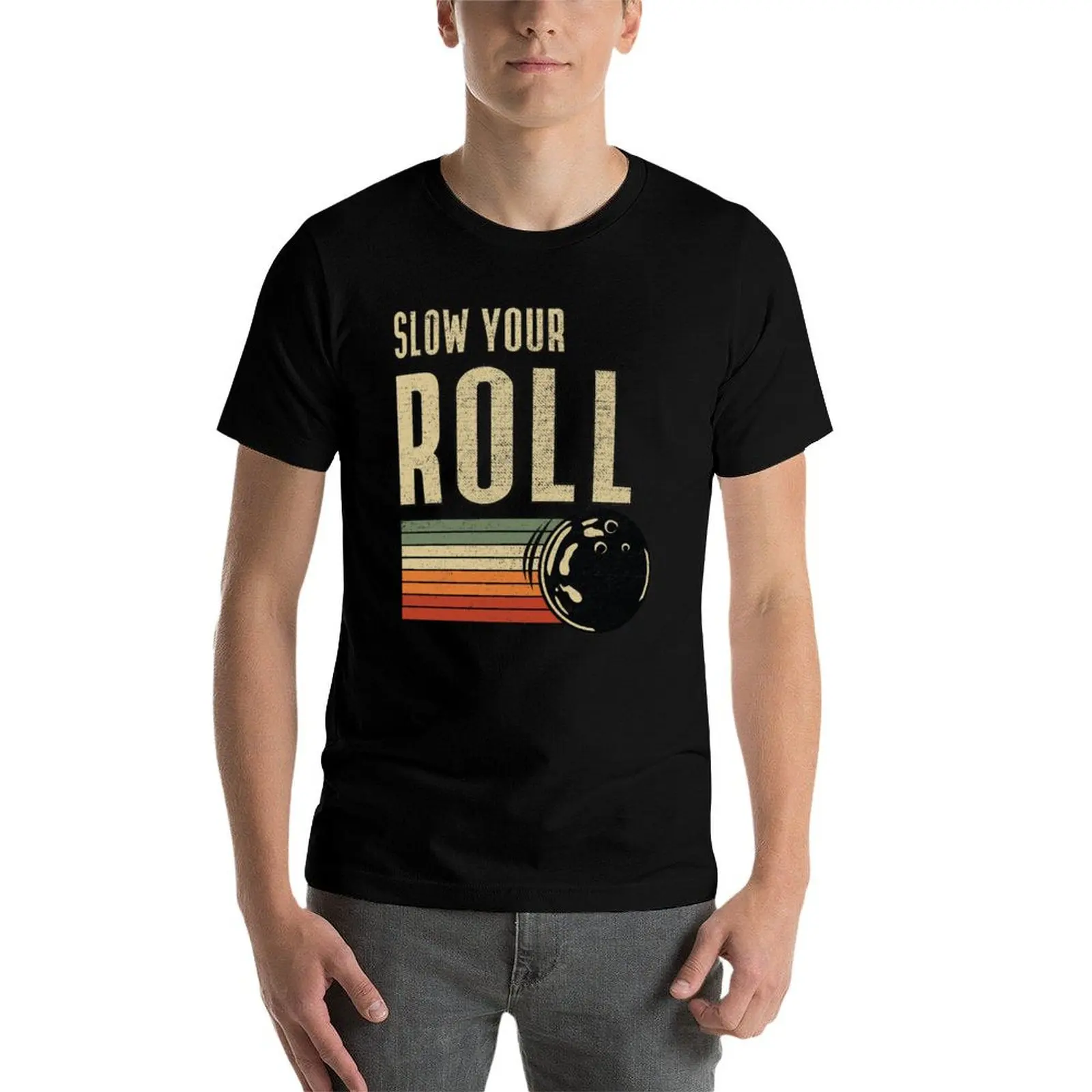 Slow Your Roll - Bowling Retro (Grunge)! T-Shirt essential t shirt man t shirts cotton man t shirt cotton high quality T-shirt - view 3