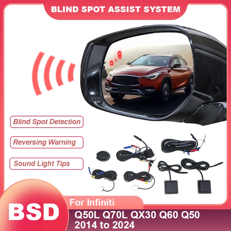 Car BSD BSM BSA Mirror Alarm Lane Change Assist Blind Spot Detection System For Infiniti Q50L Q70L QX30 Q60 Q50 2014 to 2024