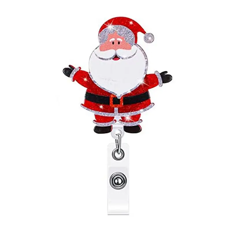 Santa Claus Badge Holder Rotating Holiday Badge Reels Reliable And Safe Key Chain Holder Gift For Family Friends Collegues