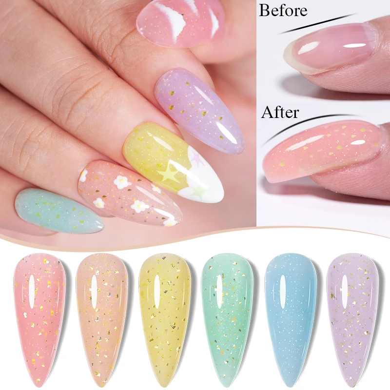 PUENTE Bunte Bonbonfarben Glitzerverlängerung Nagelgelpoliermittel Selbstnivellierende Nagelverstärkung Soak Off Nail Art Lack Kit