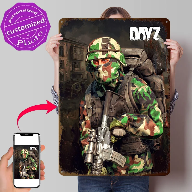 DayZ Soldier With Rifle and Backpack Personalized 3D Textured Metal Poster Wall Art Tinplate Sign for Luxury Decoration Home