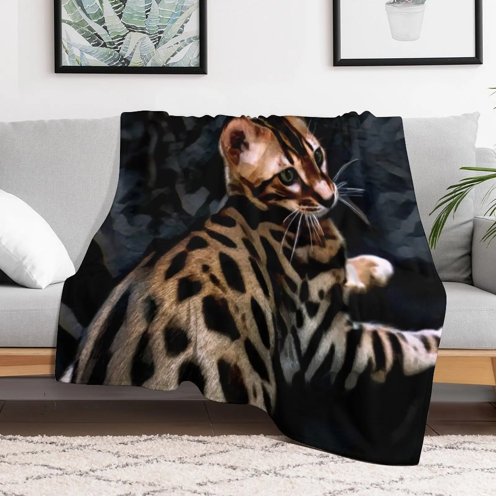 Gold Bengal Kitten On A Dark Background Throw Blanket Blankets For Sofas Quilt For Sofa Thin valentine gift ideas Blankets