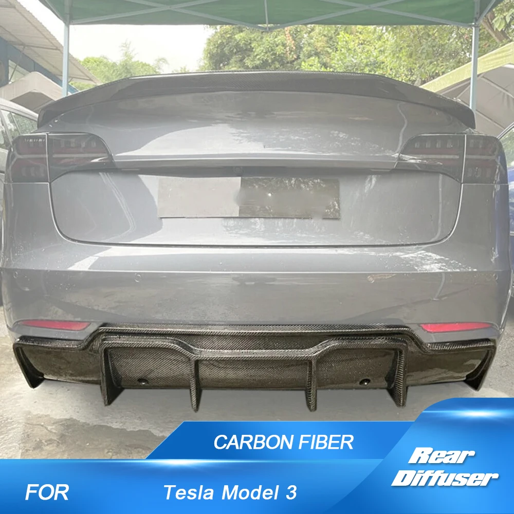 

Car Rear Bumper Real Carbon Fiber Diffuser Spoiler Chin for Tesla Model 3 Rear Lip Diffuser Protector 2016-2023