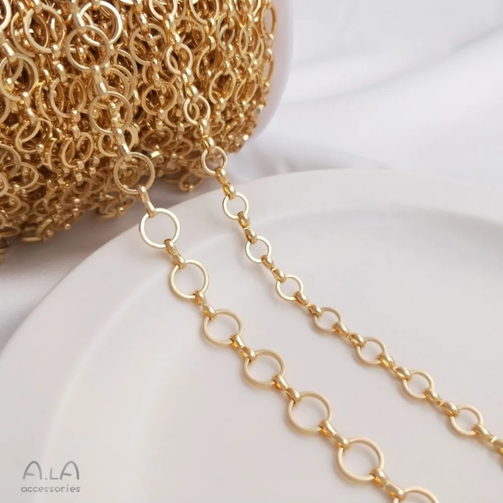 

14K Gold Color 6mm Ring Chain 8mm Round O Chain Handmade Loose Chain DIY Bracelet Earrings Jewelry Material