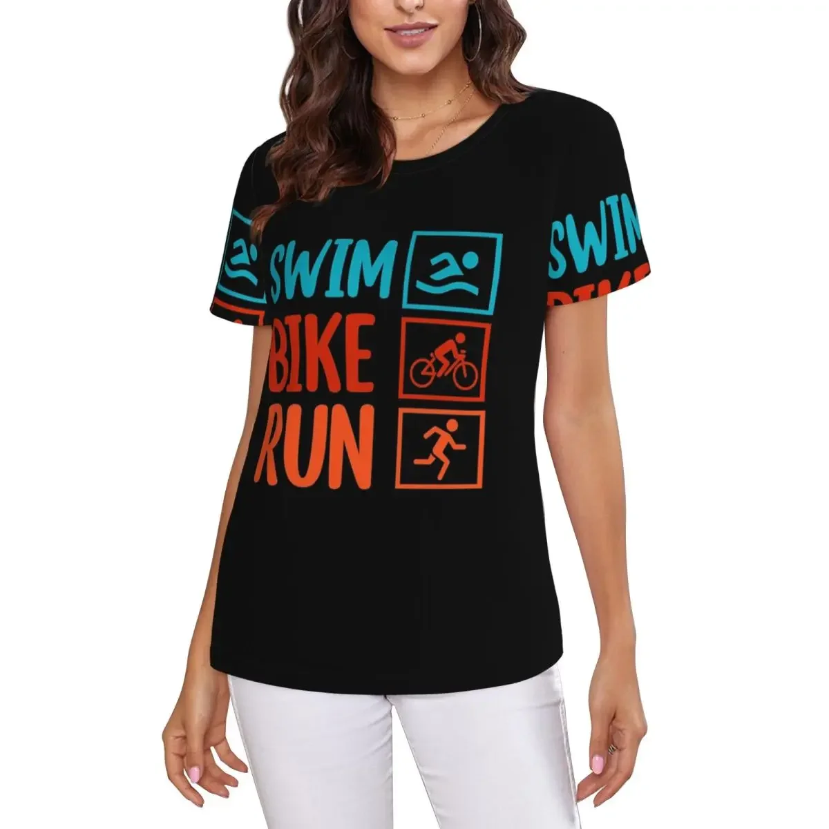 Triathlon Swimming Cycling Running T-Shirt Women Short Sleeve T Shirts Round Neck Streetwear Cotton Summer Tees Streetwear